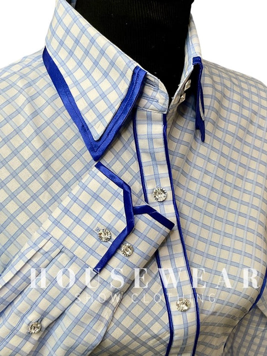 HouseWear Tailored Collection White & Blue Print- X-Small