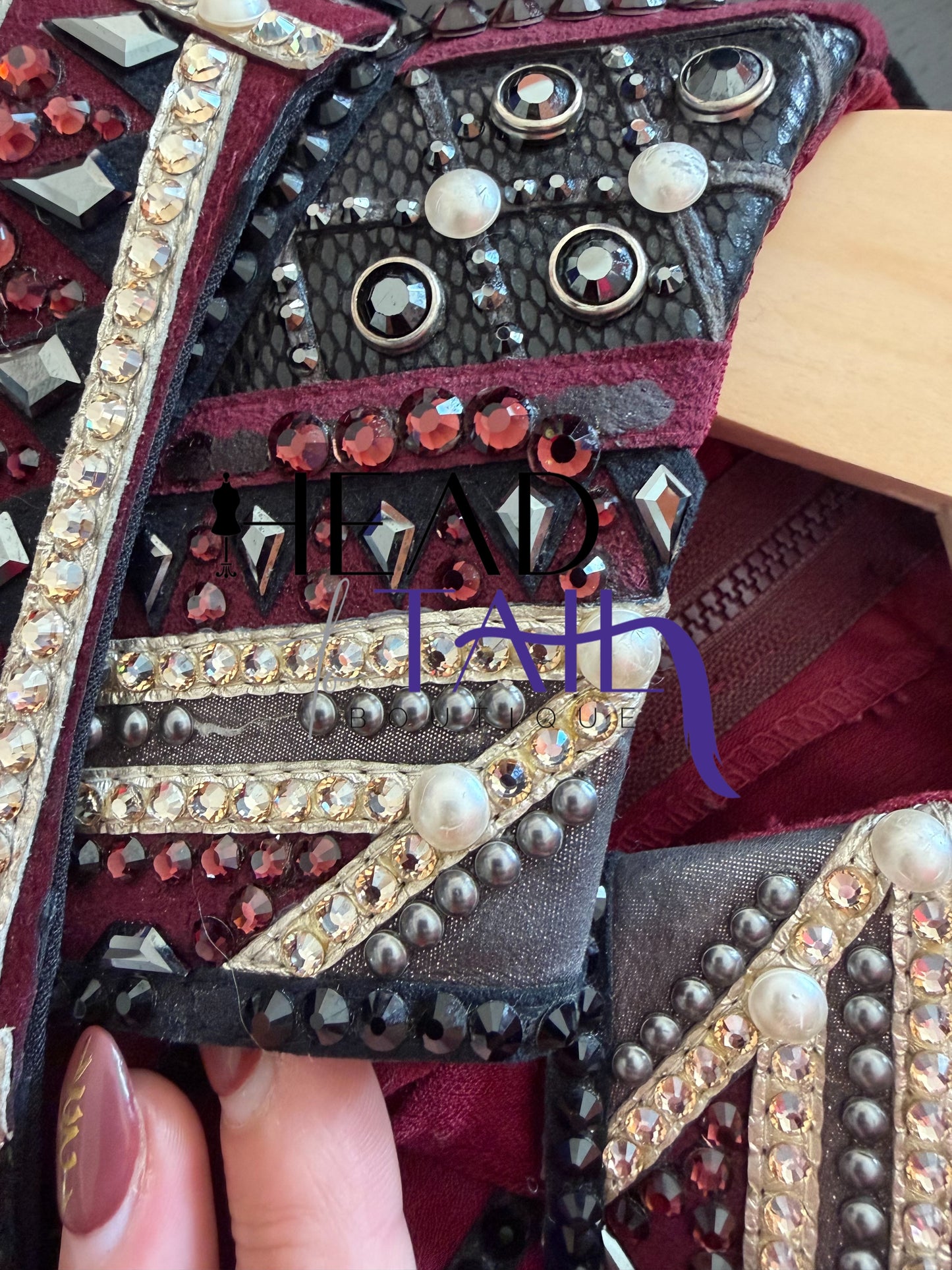 Lindsey James Show Clothing Merlot, Charcoal, Silver & Gold Shirt & Bolero- X-Small/Small