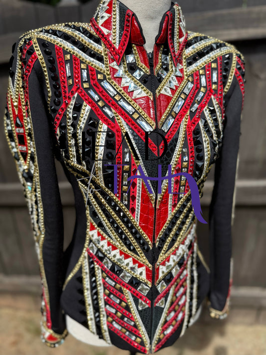 Lindsey James Show Clothing Red, Gold & Black Showmanship Jacket - Youth Large/Adult X-Small
