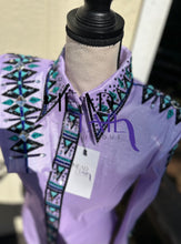 Load image into Gallery viewer, Sarah Longworth Lilac &amp; Turquoise Full Sleeve Day Shirt - Medium
