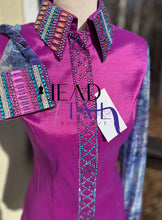 Load image into Gallery viewer, Unbridled Couture Fuchsia Base w/ Blues &amp; Purple Sheer Sleeves - Medium
