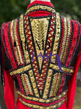 Load image into Gallery viewer, Kevin Garcia Originals Red, Black &amp; Gold Full Sleeve Day Shirt &amp; Bolero - Size 8
