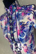 Load image into Gallery viewer, Horse Show Beauty Designs Blue, Purple &amp; Pink Geometric Back Zip Day Shirt - XS/Small
