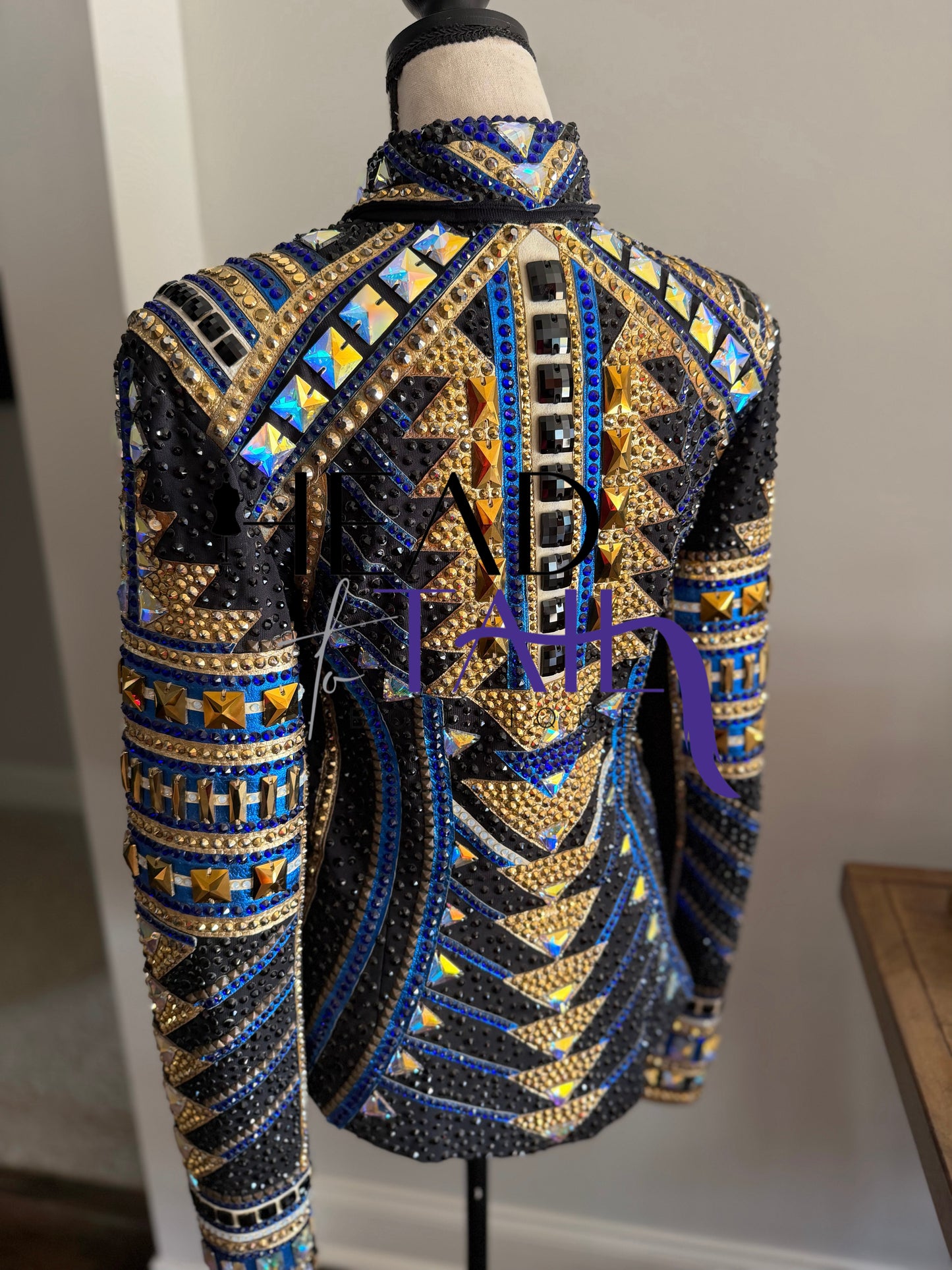 Trudy Black Label Blue, Black & Gold Showmanship Jacket - Medium TALL