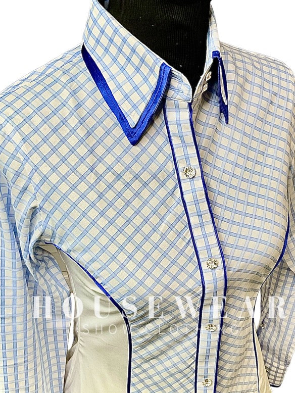 HouseWear Tailored Collection White & Blue Print- X-Small