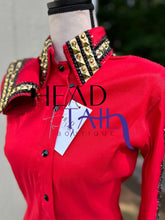 Load image into Gallery viewer, Kevin Garcia Originals Red, Black &amp; Gold Full Sleeve Day Shirt &amp; Bolero - Size 8
