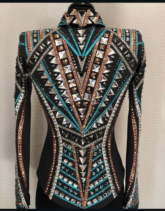 Lindsey James Show Clothing Teal, Rose Gold & Silver Showmanship Jacket - Youth Large/Adult X-Small