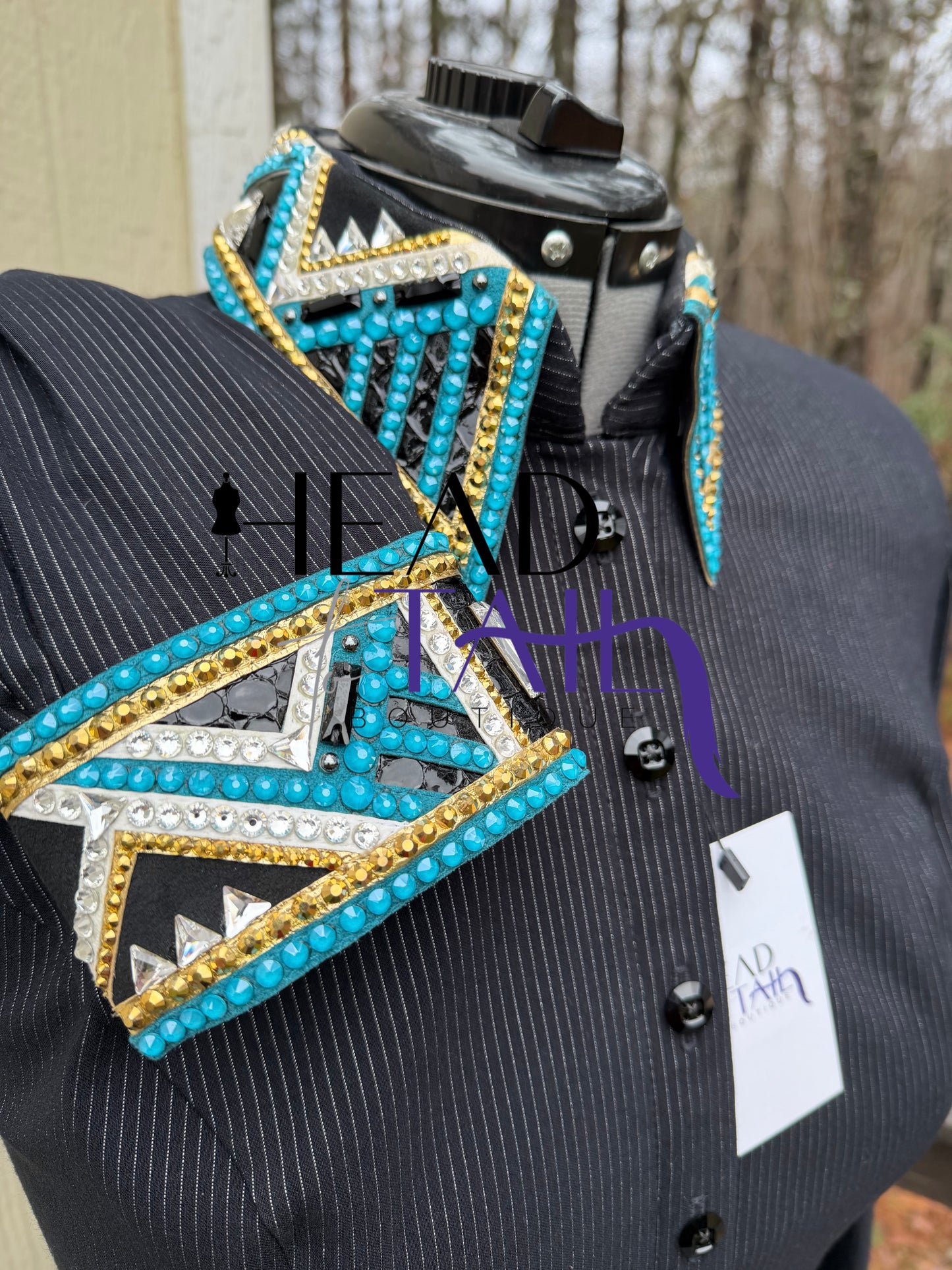 Lindsey James Black Pinstripe w/ Turquoise & Gold Accents - X-Large