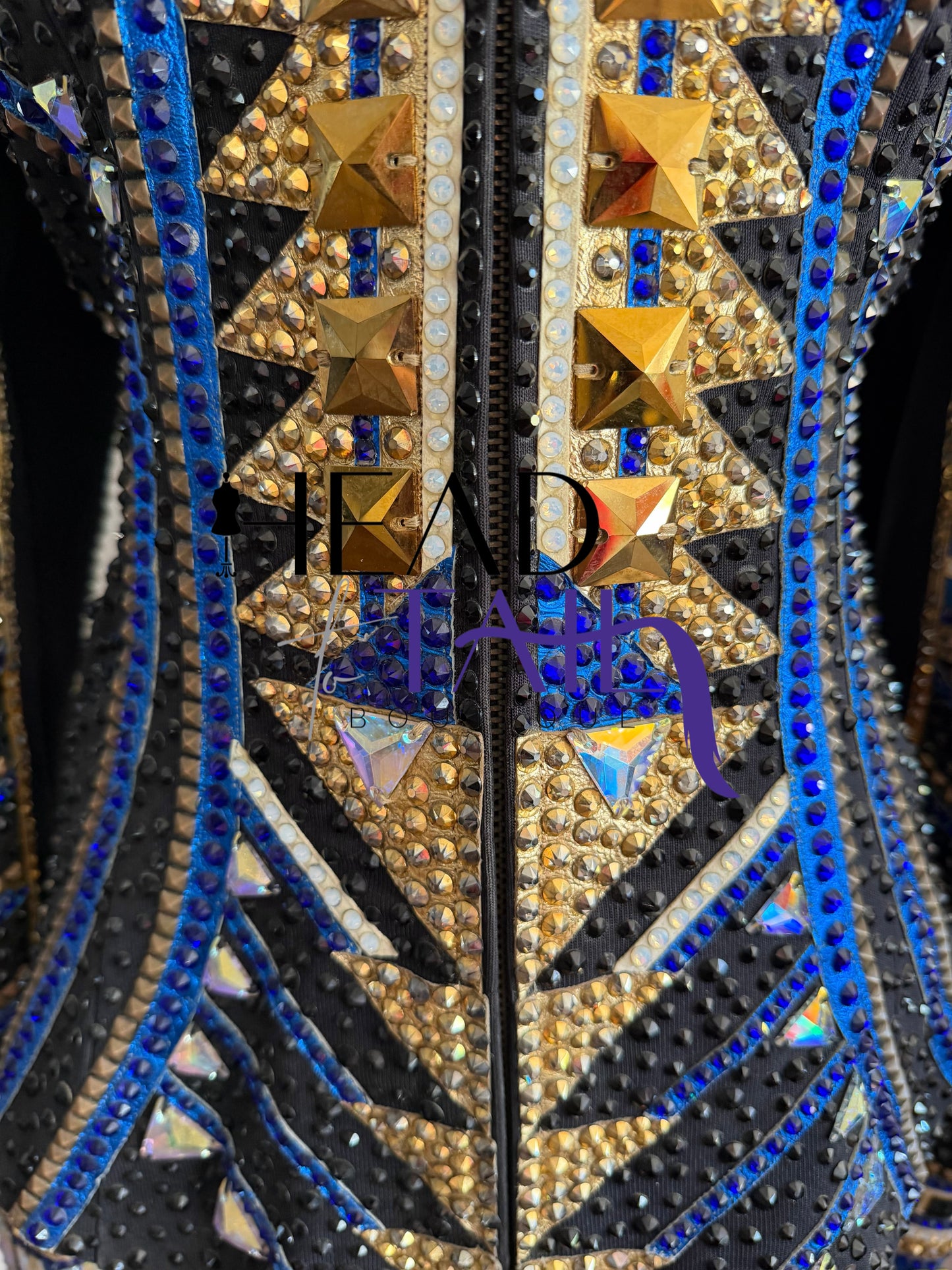 Trudy Black Label Blue, Black & Gold Showmanship Jacket - Medium TALL