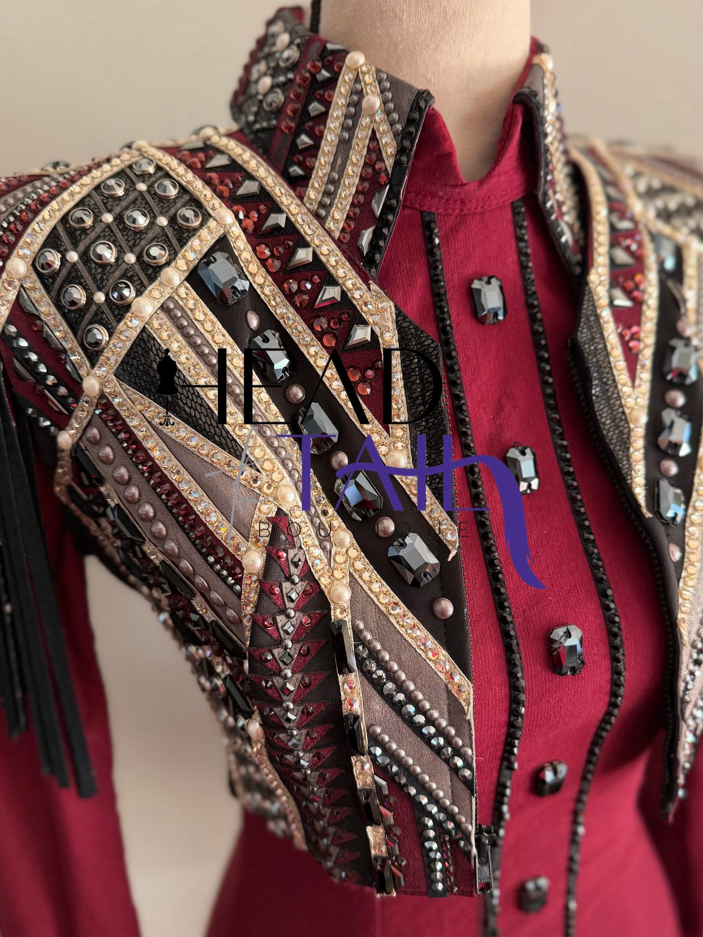 Lindsey James Show Clothing Merlot, Charcoal, Silver & Gold Shirt & Bolero- X-Small/Small