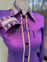 Load image into Gallery viewer, Unbridled Couture Showmanship, Horsemanship, Vest &amp; Day Shirt Magenta Purple &amp; Gold 4 Piece Set - YOUTH Large/ADULT XS
