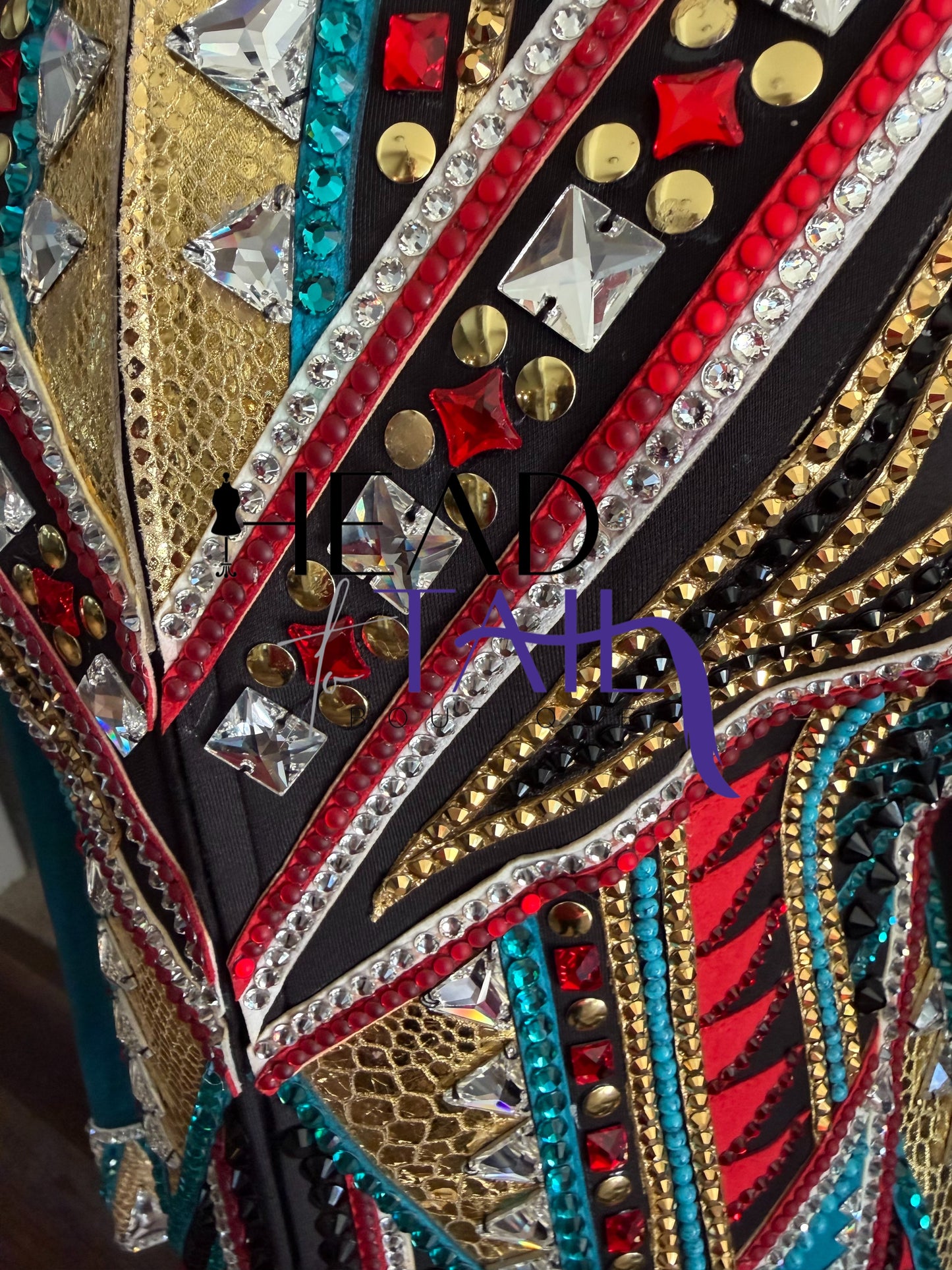 Lindsey James Show Clothing Jade, Red, Gold & Crystal Shirt & Vest- Appx Medium