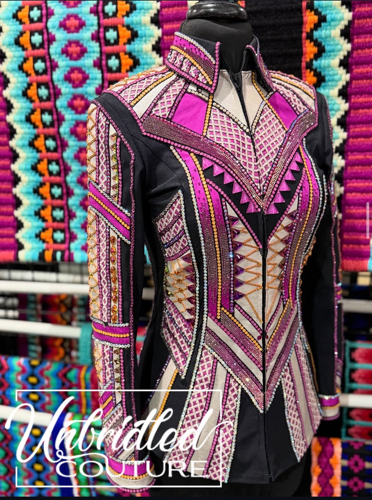 Unbridled Couture Black, White, Pinks & Gold Showmanship Jacket- X-Small /Small