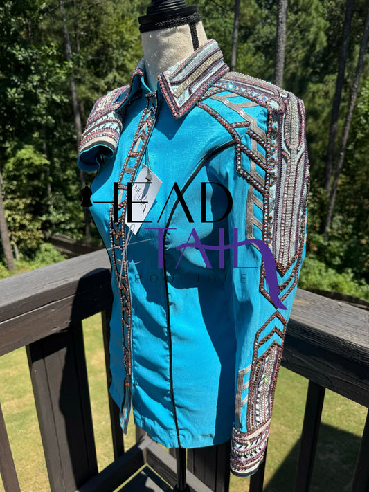 Unbridled Couture Sky Blue, Silver & Lavender Day Shirt - Small/Medium