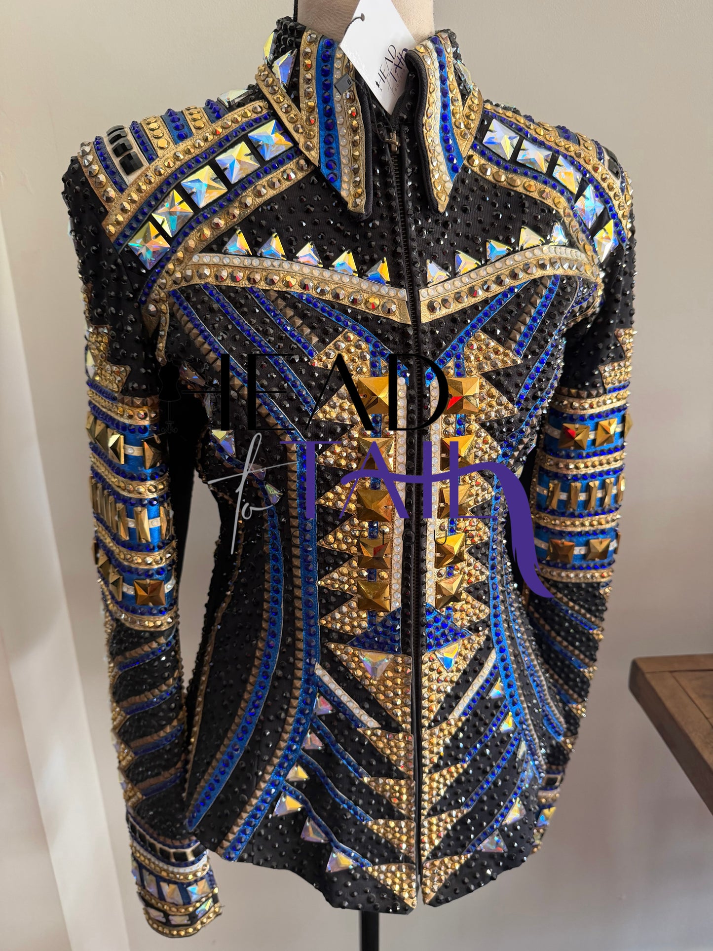 Trudy Black Label Blue, Black & Gold Showmanship Jacket - Medium TALL