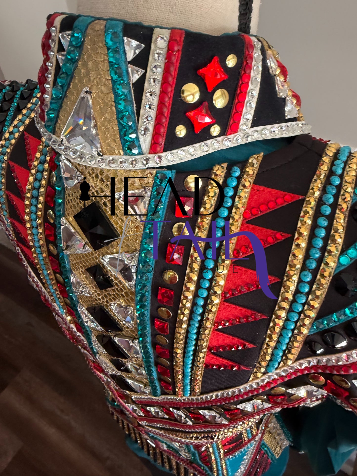 Lindsey James Show Clothing Jade, Red, Gold & Crystal Shirt & Vest- Appx Medium