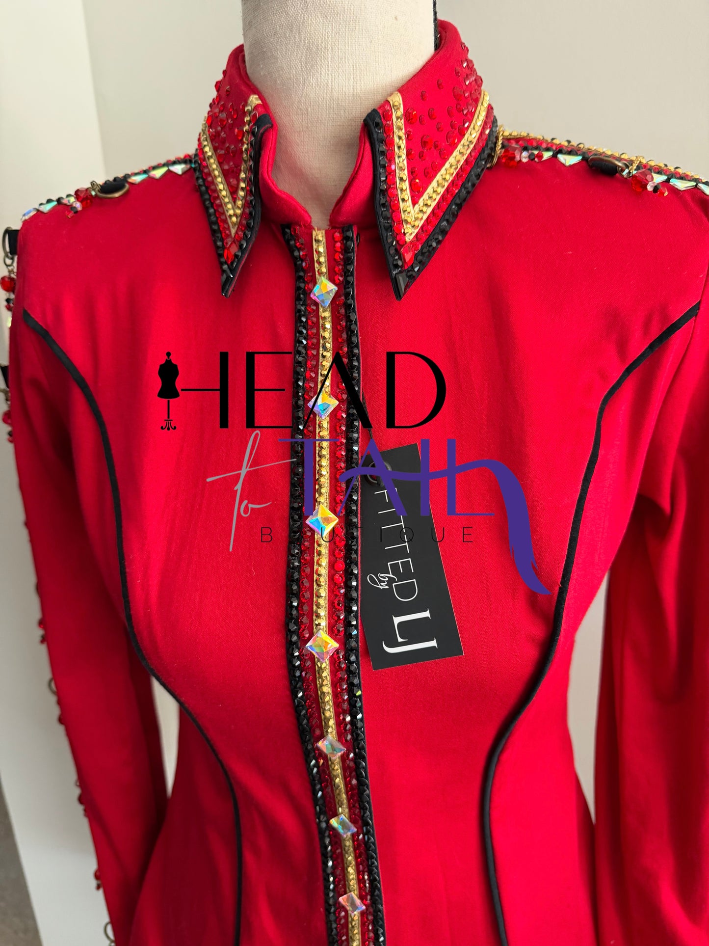 Lindsey James Red w/ Black & Gold and Arm Chain Details- X-Small