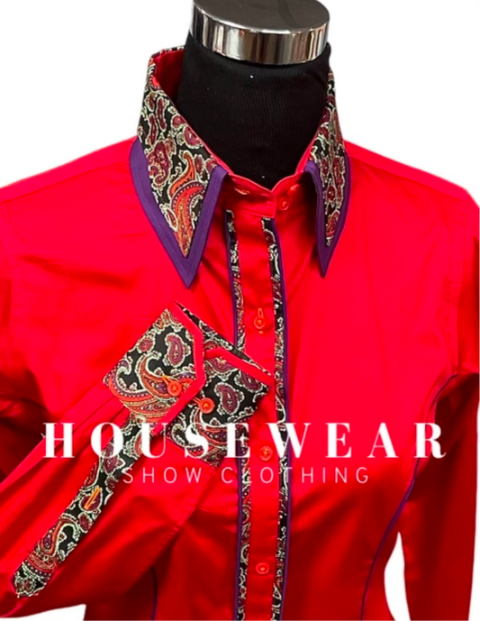 HouseWear Tailored Collection Red & Purple Paisley Print- Small