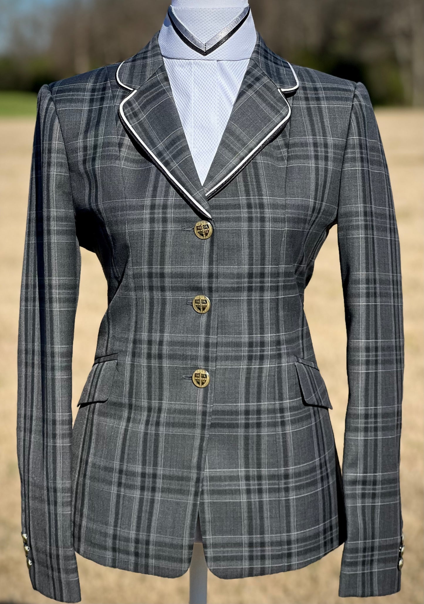 Boo Yah Silver Hunt Shirt with Black Thick Piping & Silver Thin Piping Collars - Size 38