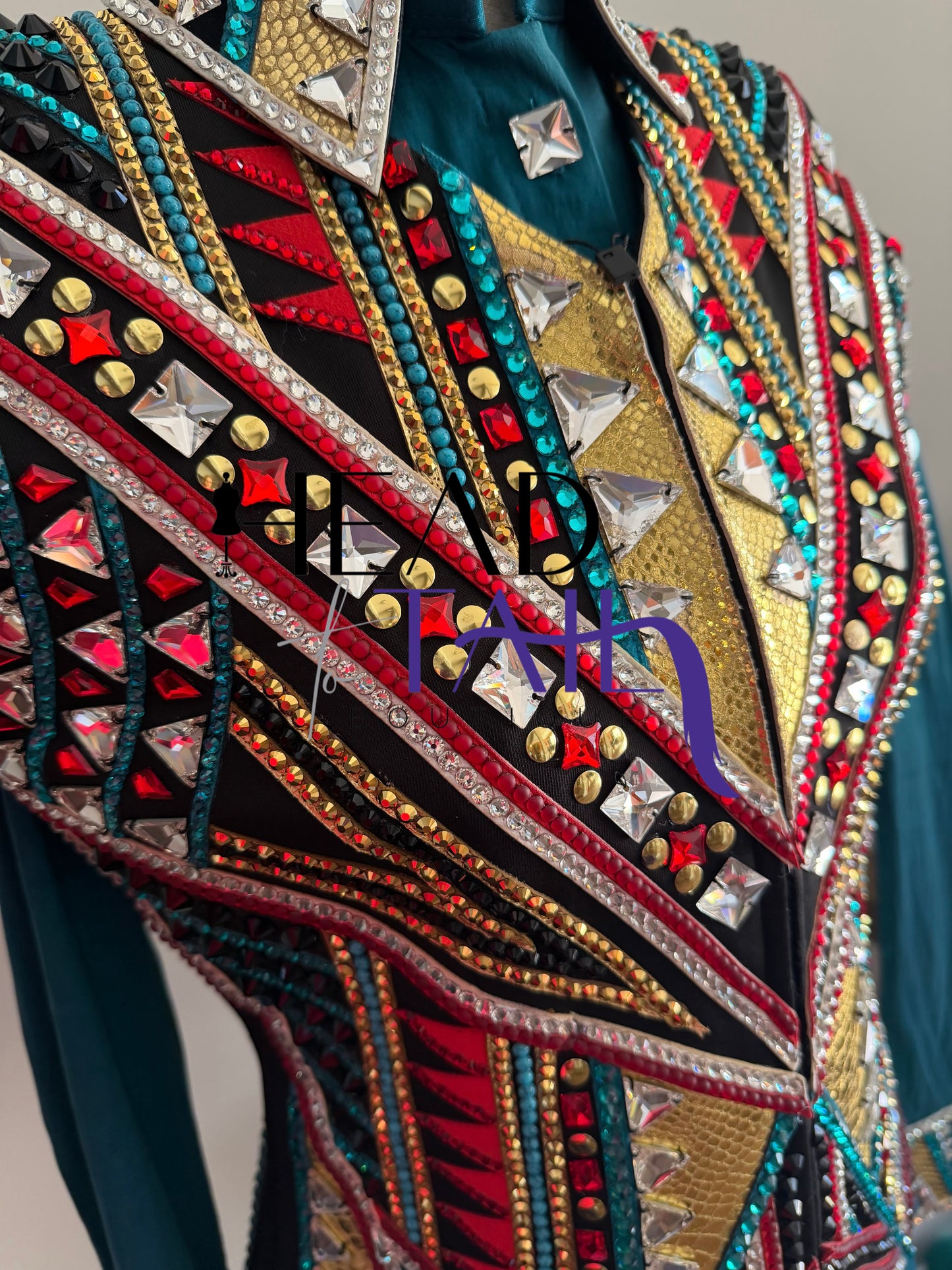 Lindsey James Show Clothing Jade, Red, Gold & Crystal Shirt & Vest- Appx Medium