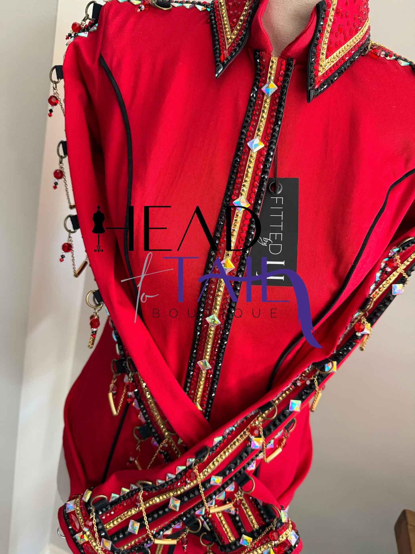 Lindsey James Red w/ Black & Gold and Arm Chain Details- X-Small