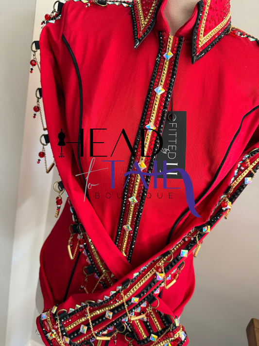 Lindsey James Red w/ Black & Gold and Arm Chain Details- X-Small