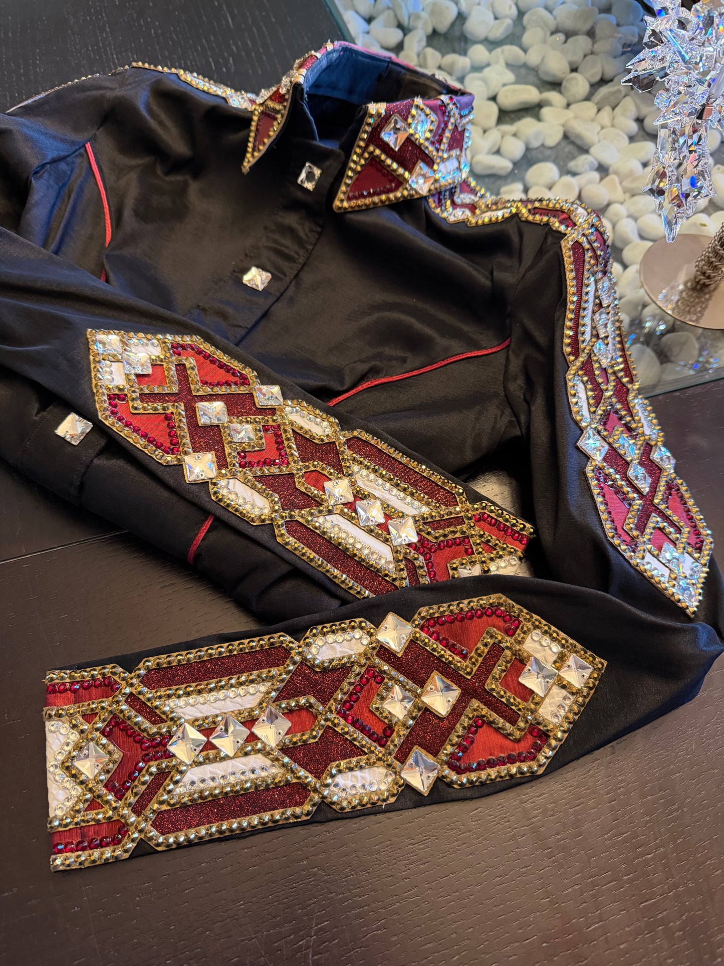 Jolene’s Designs Black, Maroon and Gold Day Shirt - Appx Small/Medium