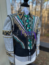 Load image into Gallery viewer, Unbridled Couture Showmanship, Horsemanship &amp; Vest +Lindsey James (Day Shirt) Teal, Silver Greens 4 Piece Set - YOUTH Large/ADULT XS
