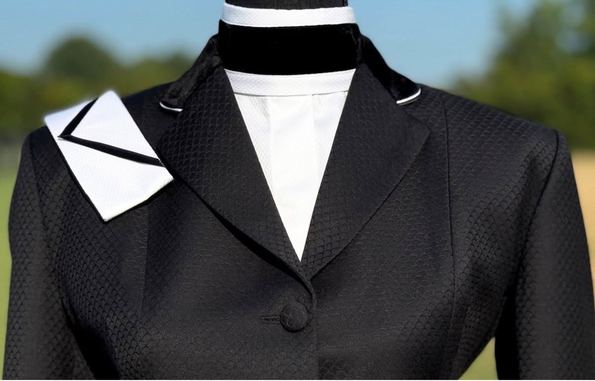 Boo Yah White Shirt with Thick Black Velvet Ribbon Strip and Gold V Collars - Size 32