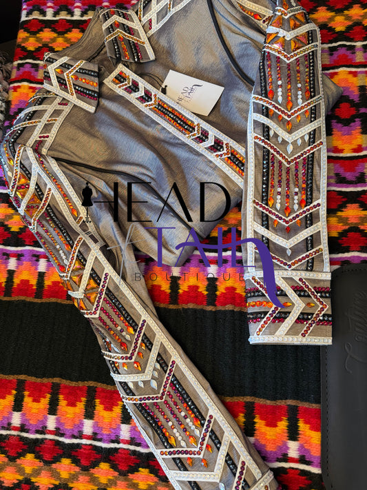 Unbridled Couture Pewter & Burnt Orange, Purple & Red w/ Matching Pad- Small/Medium