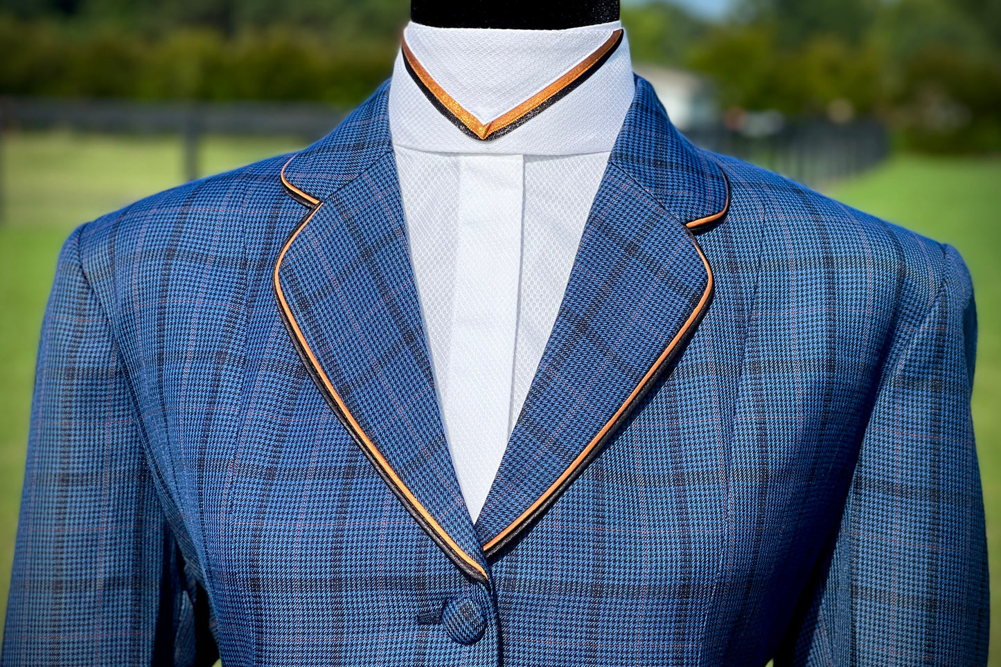 Boo Yah Navy & Black Plaid with Black Velvet & Gold/Navy  Piping - Size 14