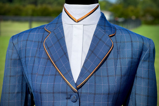 Boo Yah Navy & Black Plaid with Black Velvet & Gold/Navy  Piping - Size 14