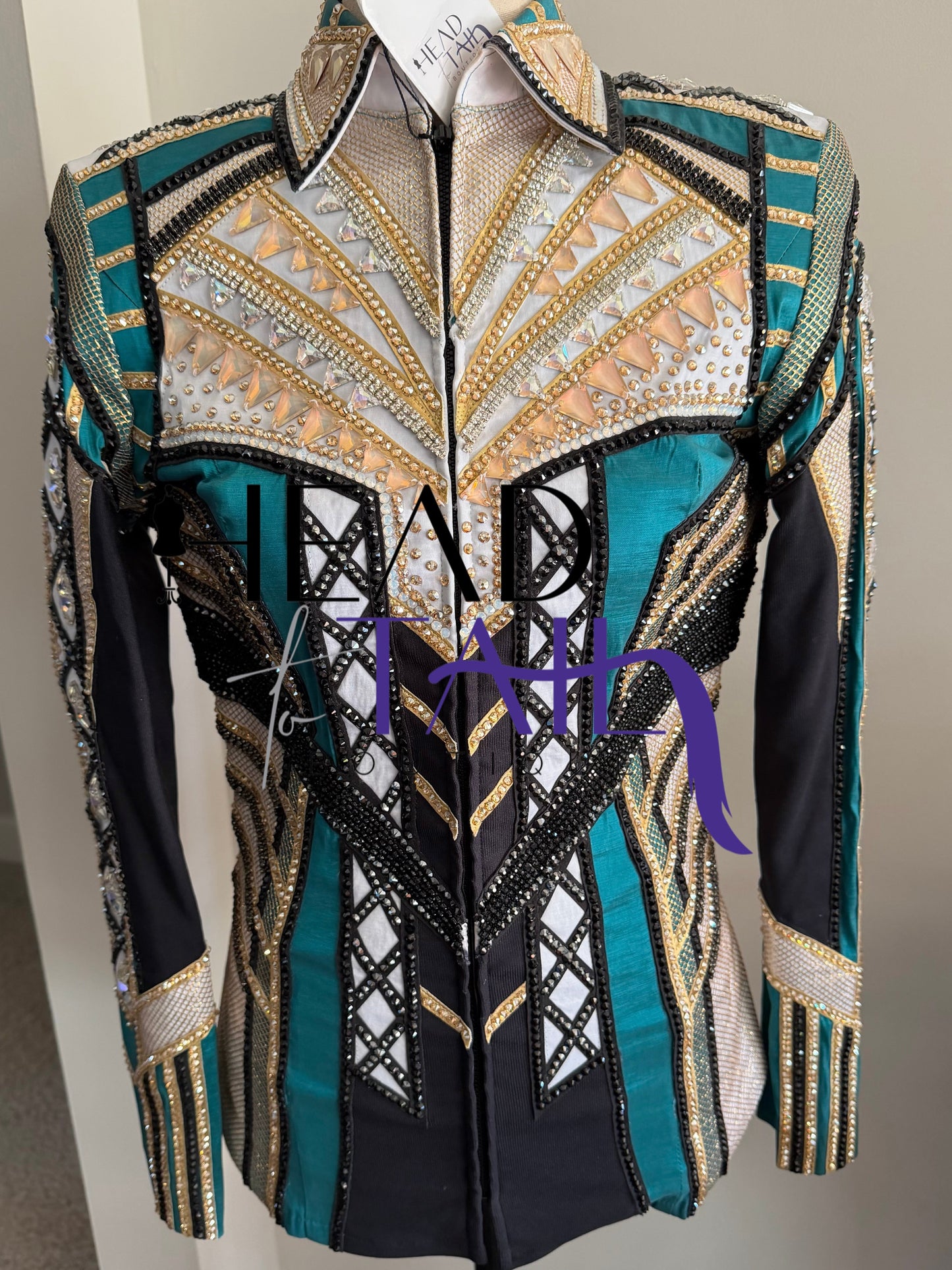 Unbridled Couture Teal, Gold & White Showmanship Jacket - X-Small/Small