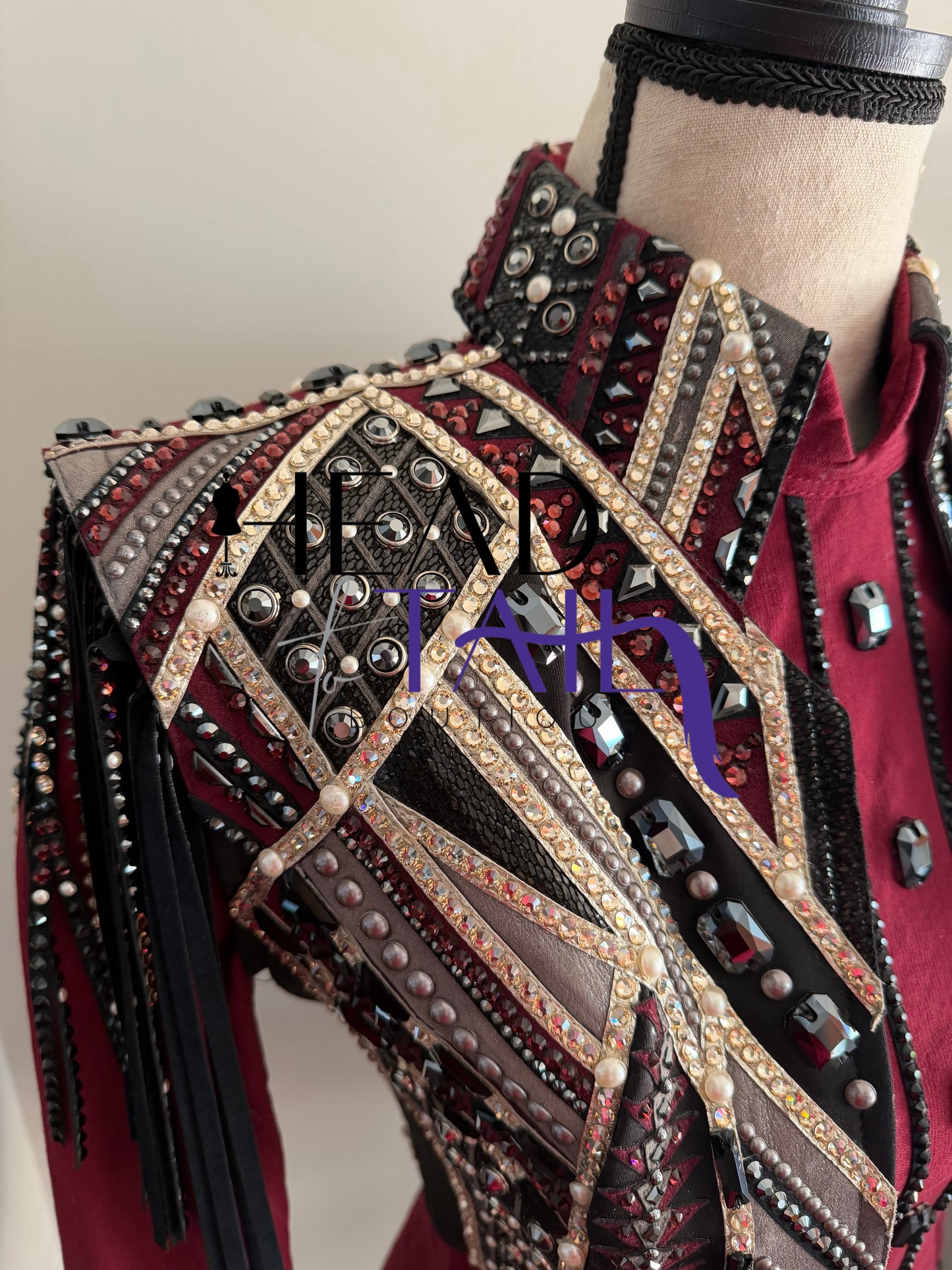 Lindsey James Show Clothing Merlot, Charcoal, Silver & Gold Shirt & Bolero- X-Small/Small