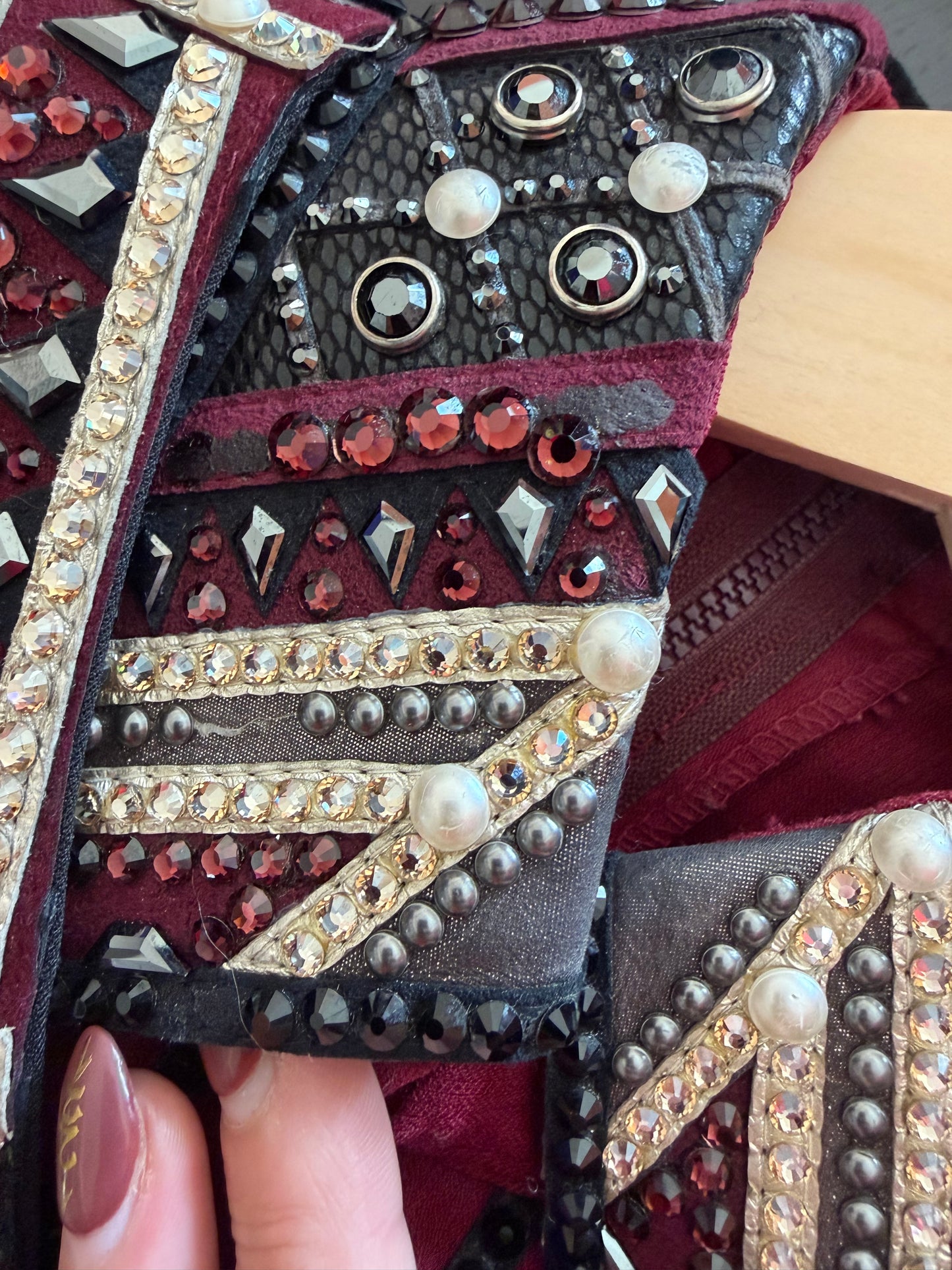 Lindsey James Show Clothing Merlot, Charcoal, Silver & Gold Shirt & Bolero- X-Small/Small