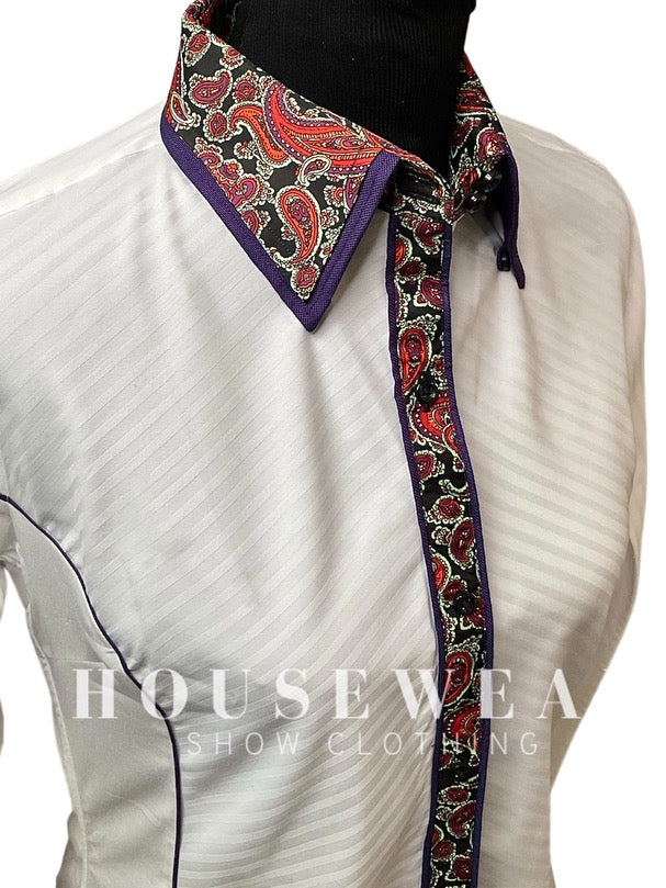 HouseWear Tailored Collection White w/ Orange & Purple Print  - Medium