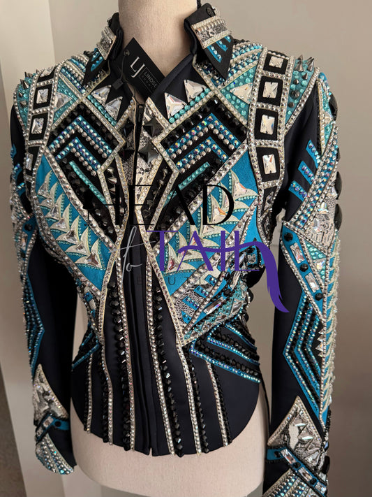Lindsey James Black w/ Light Blues, Teals & Silver Jckt - YOUTH Large/ADULT X-Small