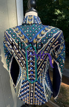 Load image into Gallery viewer, Lindsey James Navy Based w/ Gold, Turquoise &amp; Blue Showmanship Jacket - Small
