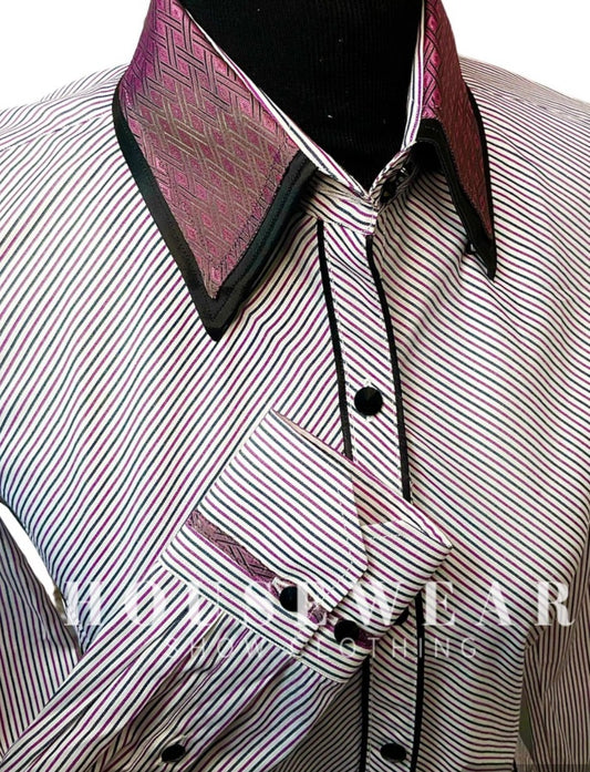 HouseWear Tailored Collection Deep Purple, White & Black Stripe - Medium