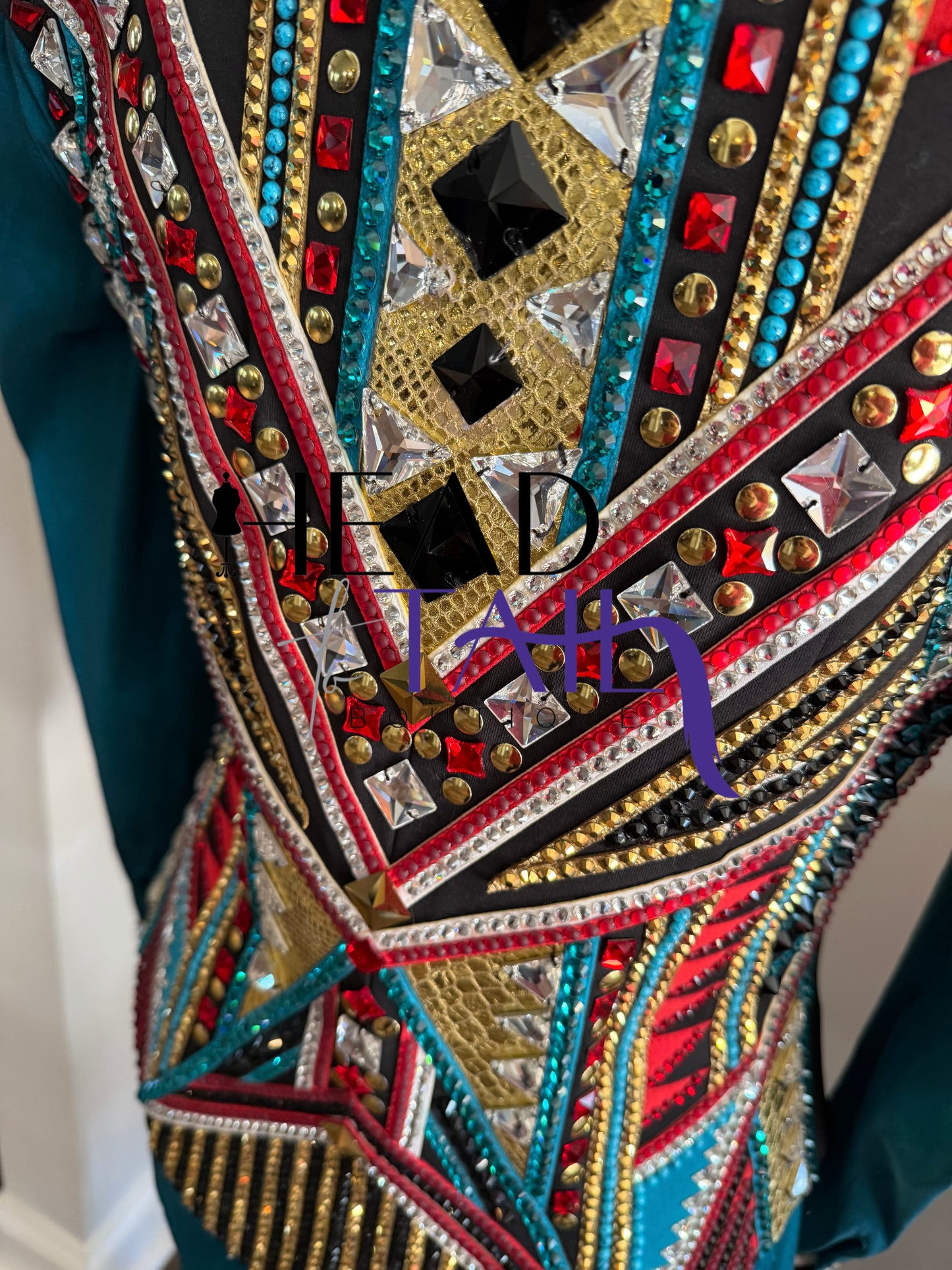 Lindsey James Show Clothing Jade, Red, Gold & Crystal Shirt & Vest- Appx Medium