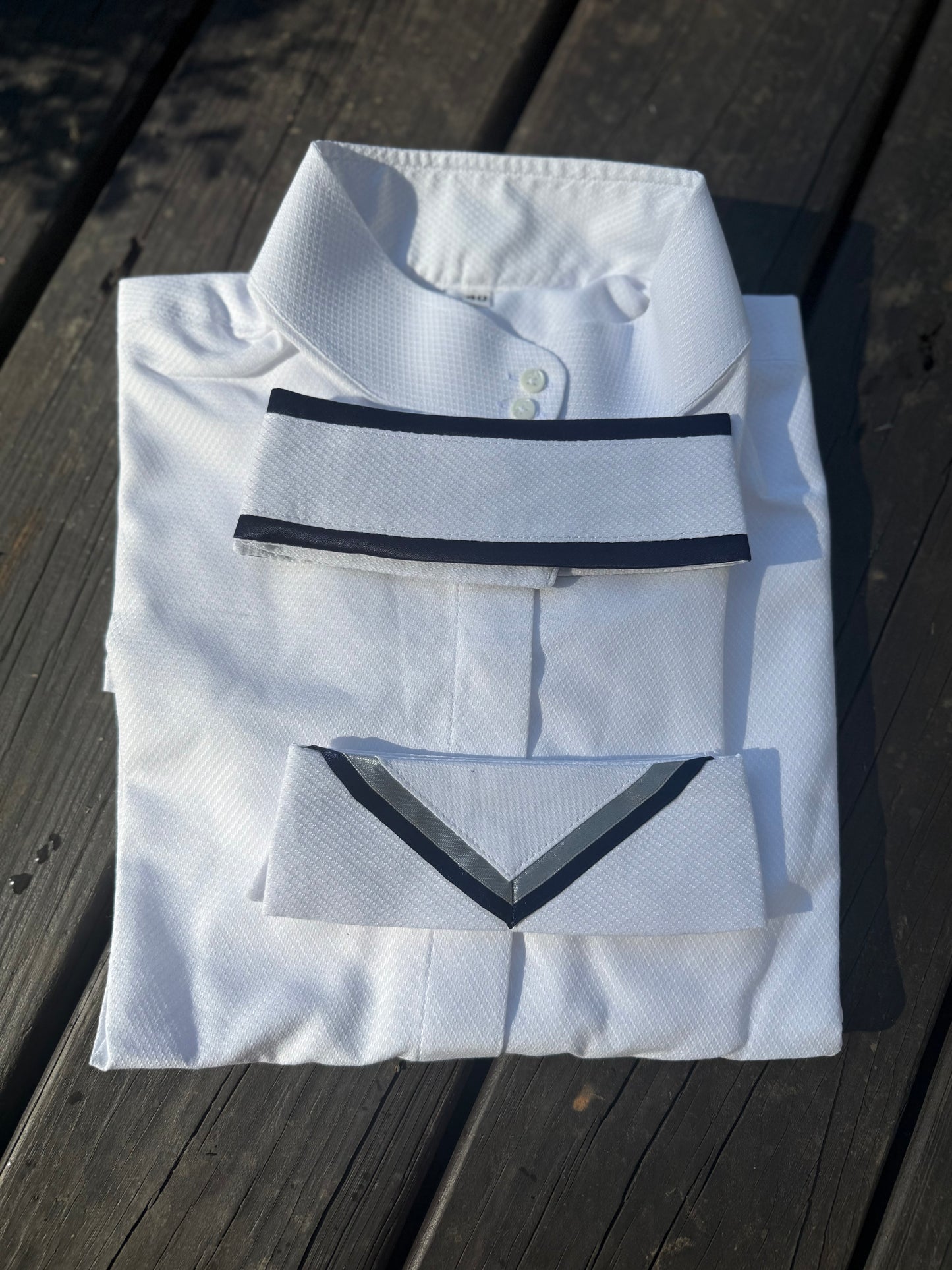 Boo Yah White Shirt Navy/Silver V and Navy Piping Collars - Size 40