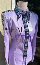 Load image into Gallery viewer, Sarah Longworth Lilac &amp; Turquoise Full Sleeve Day Shirt - Medium
