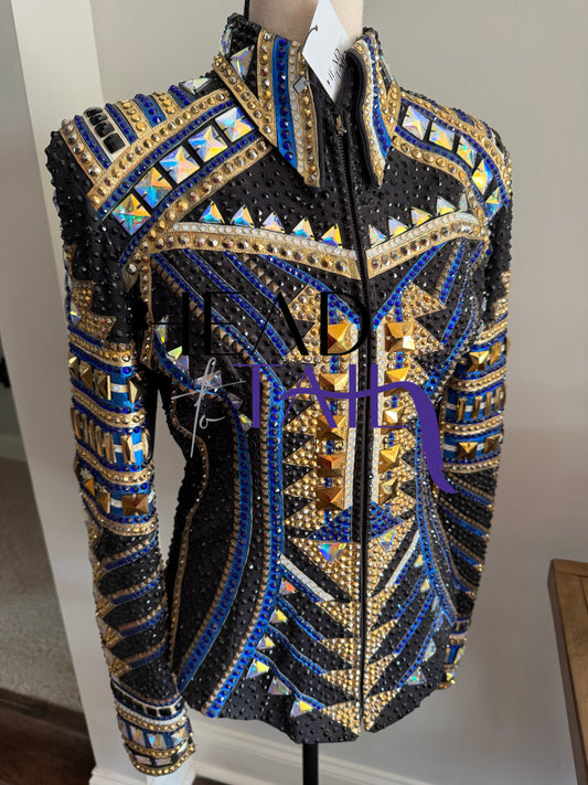 Trudy Black Label Blue, Black & Gold Showmanship Jacket - Medium TALL