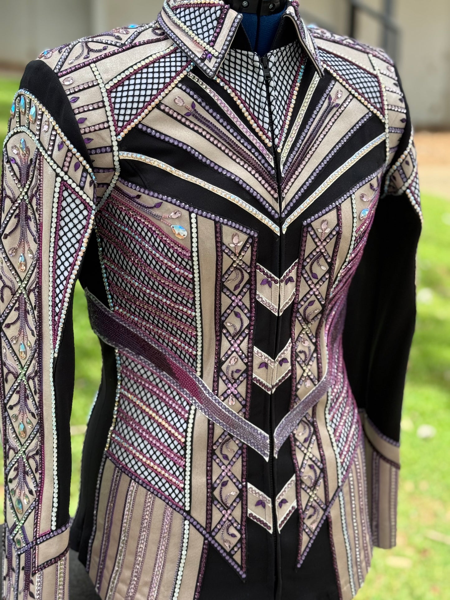 Unbridled Couture Purples, Champagne & Black Showmanship Jacket - Medium