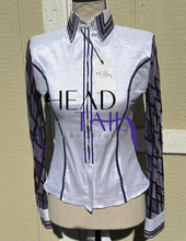 Load image into Gallery viewer, All That White &amp; Purple w/ Sheer Sleeve Day Shirt - Youth Large/ Adult X-Small
