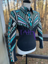 Load image into Gallery viewer, Unbridled Couture Showmanship, Horsemanship &amp; Vest +Lindsey James (Day Shirt) Teal, Silver Greens 4 Piece Set - YOUTH Large/ADULT XS
