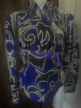 Load image into Gallery viewer, Paula&#39;s Place Royal Blue, White &amp; Black Fringe Jacket -  Medium
