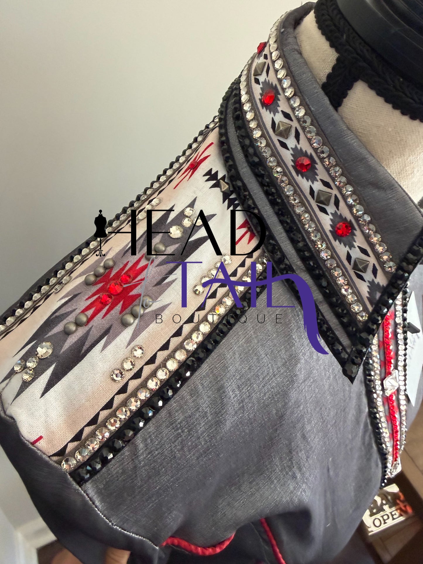 HorseShow Beauty Designs Grey Base w/ Red & Dust Aztec- X-Small
