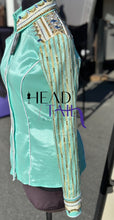 Load image into Gallery viewer, Housewear Show Clothing Mint &amp; Gold w/ Sheer Sleeve - Medium/Large
