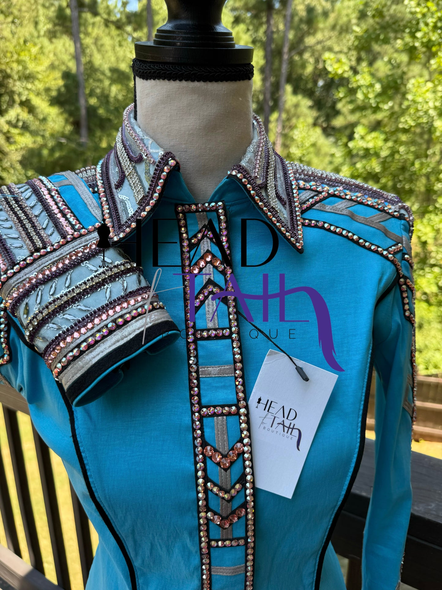 Unbridled Couture Sky Blue, Silver & Lavender Day Shirt - Small/Medium